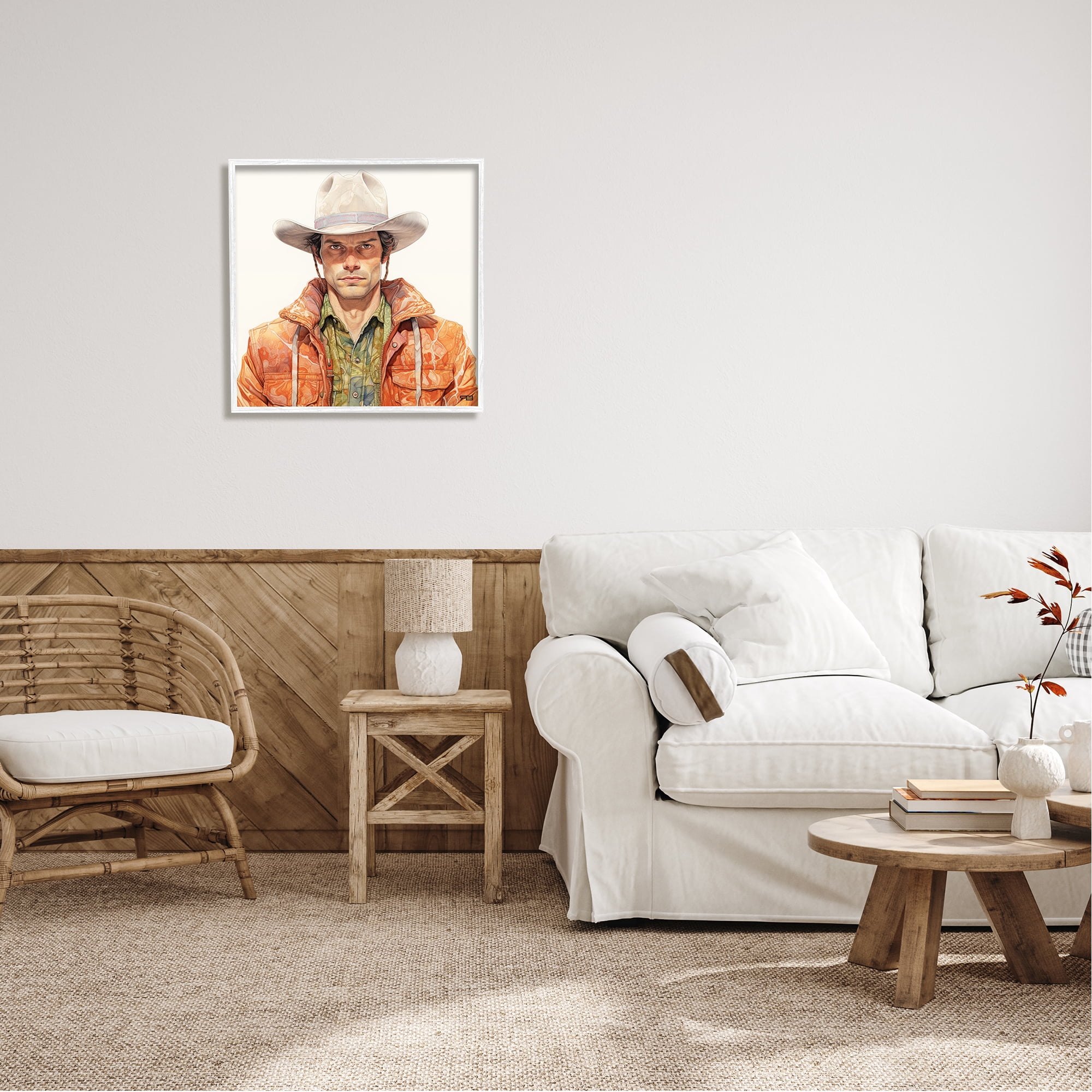 Stupell Industries Country Cowboy Portrait Abstract Painting White Framed Art Print Wall Art, 24 x 24