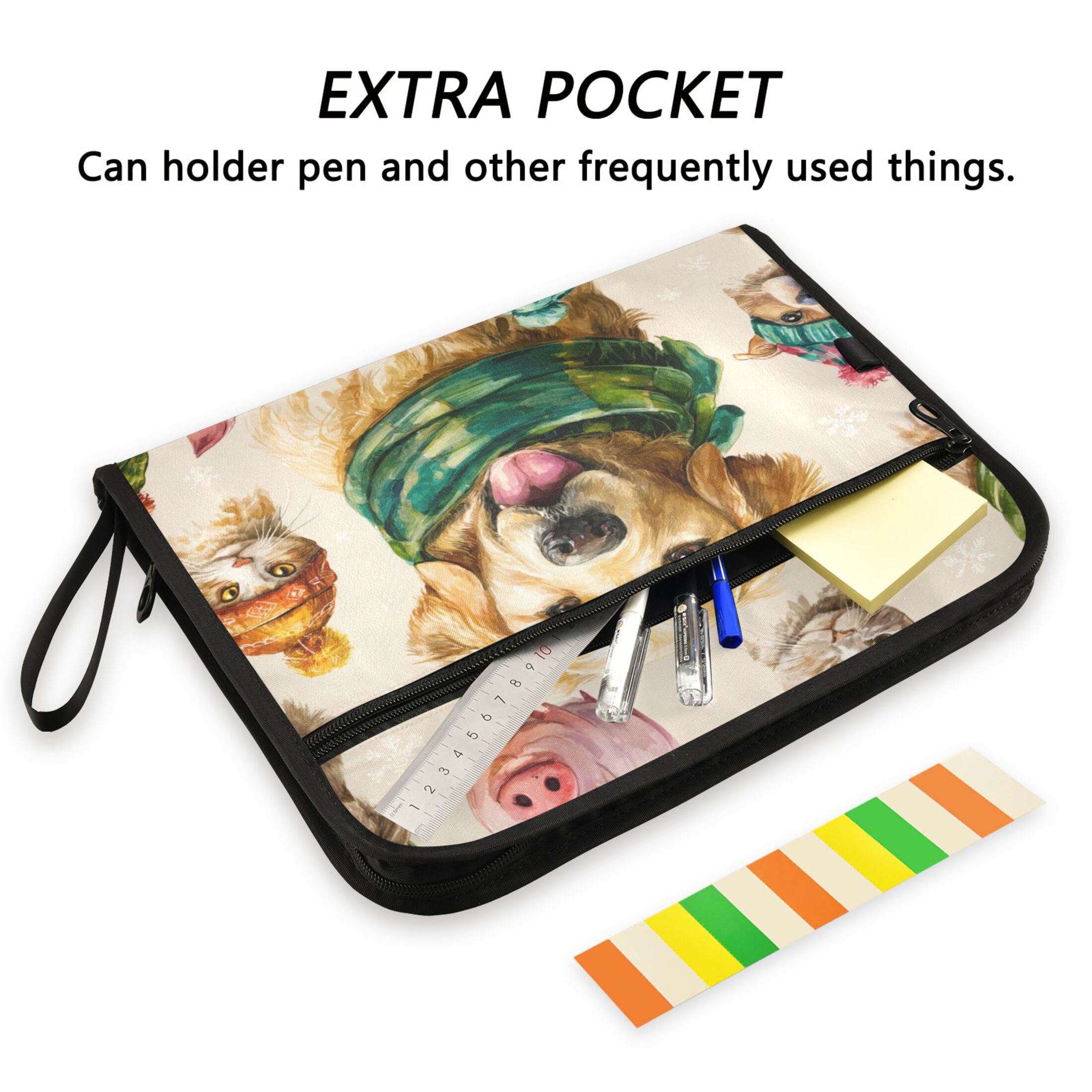 Accordion File Organizer with Zip Closure 13 Pockets Expanding File Folder Letter A4 Paper Document Organizer for Home Office Watercolor Animals Pattern