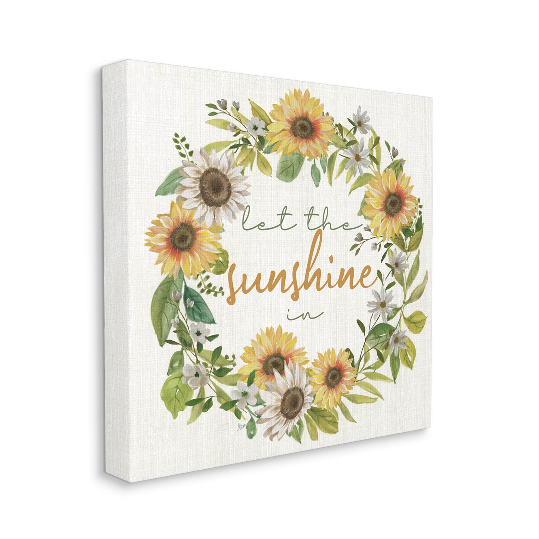 Stupell Industries Let Sunshine In Sunflower Wreath Graphic Art Gallery Wrapped Canvas Print Wall Art, Design by Nan