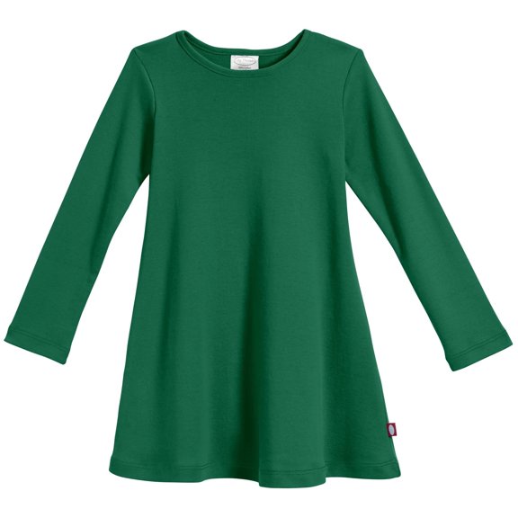 Girls Soft Cotton Long Sleeve Baby Rib Dress | Forest Green