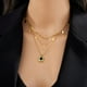 thumbnail image 3 of Zhuge Colgante de collar hecho a mano, con un colgante de acero de titanio con diamante verde de tres capas en forma de gota de agua suave (oro), 3 of 5