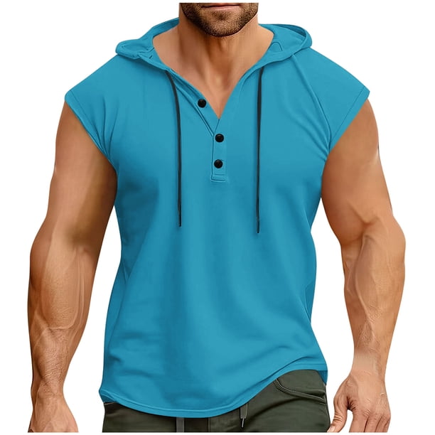 Tops Casual Elegante con Capucha Suéter sin Mangas Botón con Capucha, Poliéster de Color Sólido