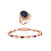Gem Stone King 11.90 Ct Oval Blue Sapphire 18K Rose Gold Plated Silver Ring and Bracelet Jewelry Set