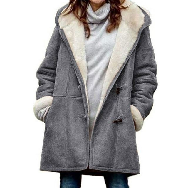 Innerwin Jacket Long Sleeve Ladies Coat Holiday Buttons Baggy Outwear Gray 3XL