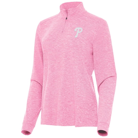 Women's Antigua Pink Philadelphia Phillies Mentor Lightweight Mock Neck Quarter-Zip Top