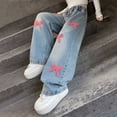thumbnail image 2 of TOWED22 Girls Wide Leg Jeans Baggy Y2K Denim Pants with Elastic Waist, Loose Fit Casual Jeans for Kids & Teen Girls Pink,12-15 Y, 2 of 9
