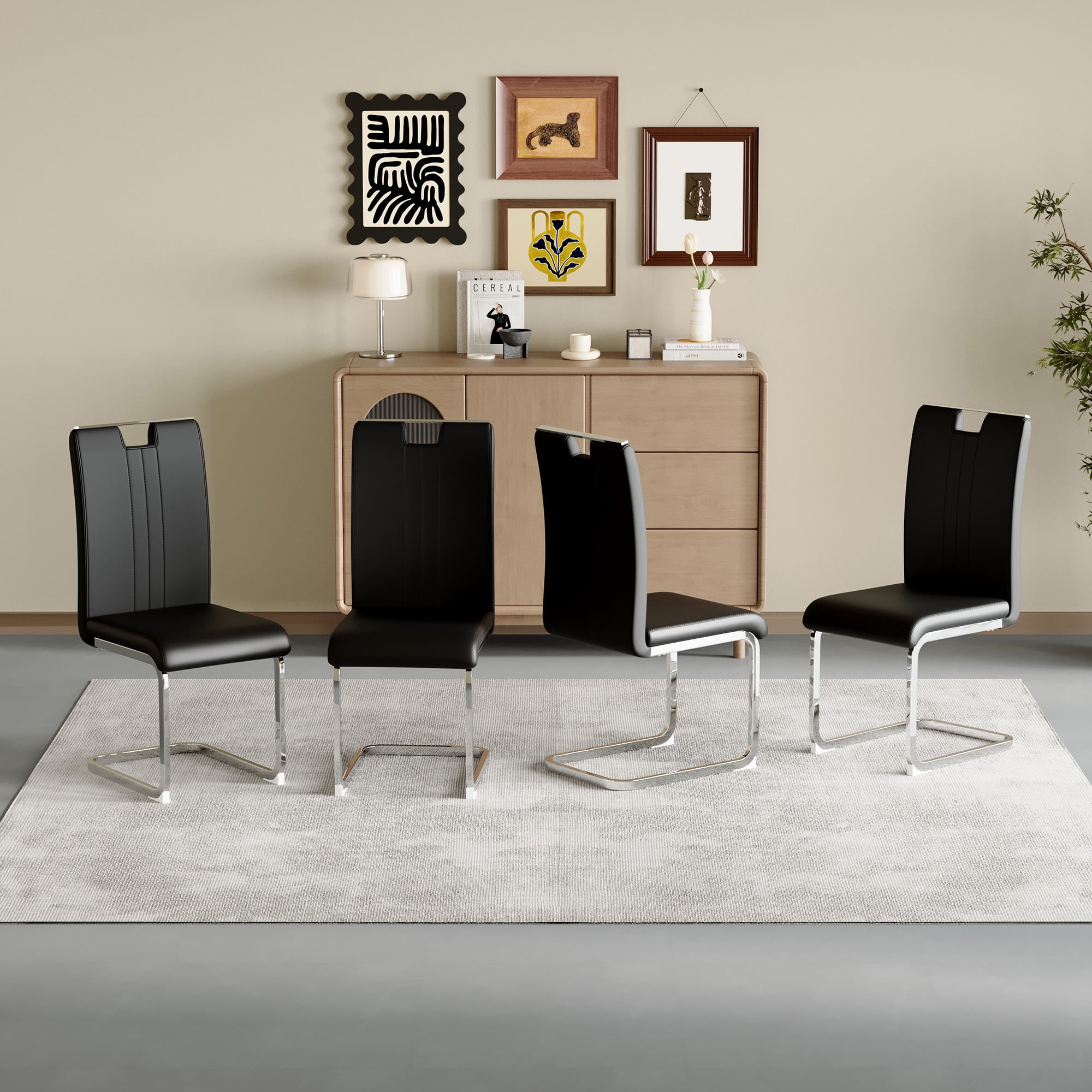 Alvantor Dining Chairs Set of 4, Simple Bow-Shaped Chairs, Accent Chairs for Dining Room & Kitchen Black