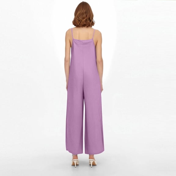Jumpsuits for Women Dress Summer Boho Wide Leg Rompers Casual Loose Sleeveless Overalls with Pockets Purple 2XL