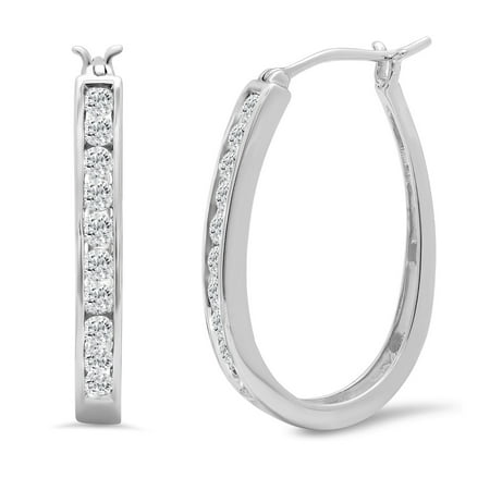 AGS Certified 1ct TW Diamond Hoop Earrings in 10K White Gold