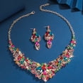 thumbnail image 3 of Faty-T Rhinestone Crystal Bridal Floral Wave Teardrop Necklace Earrings Set, 3 of 9