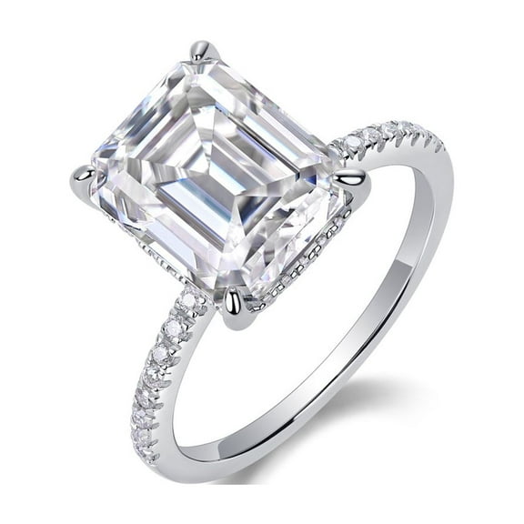 CKT Diamond 925 Sterling Silver Ring Plated with 18K White Gold 5 Carat D-Color Square-Cut Moissanite Women's Engagement Ring R15269