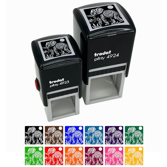 African Elephant Self-Inking Rubber Stamp Ink Stamper - Black Ink - Small 1 Inch