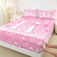 thumbnail image 4 of Castle Fairy Pink Glitter Letter H Queen Sheet Sets 4 Pieces for Girls,Love Heart Bow Print Bed Set, 4 of 6