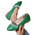 thumbnail image 5 of IEMIEMIEM Womens Rhinestone Ballet Flats Pearl Round Toe Flat Shoes Comfortable Soft Leather Slip On Daily Dress Ballet Flats Green 8.5 Wide, 5 of 7