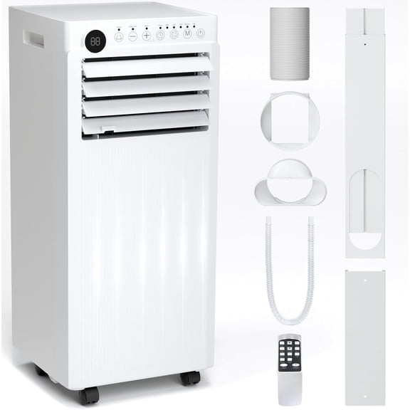 FREE VILLAGE 8000 BTUs Portable Air Conditioners with Remote for Room Bedroom Office,4 in 1 Portable AC Units Up to 350 Sq.Ft.with Cool,Fan,Dehumidifier,Sleep,24H Timer/Window Installation Kits