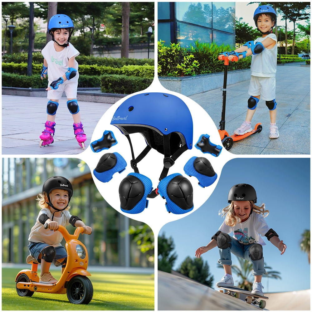 Kids Bike Helmet & Protective Gear Set for Toddlers Age 3-8, Adjustable for Cycling & Skateboarding - Blue
