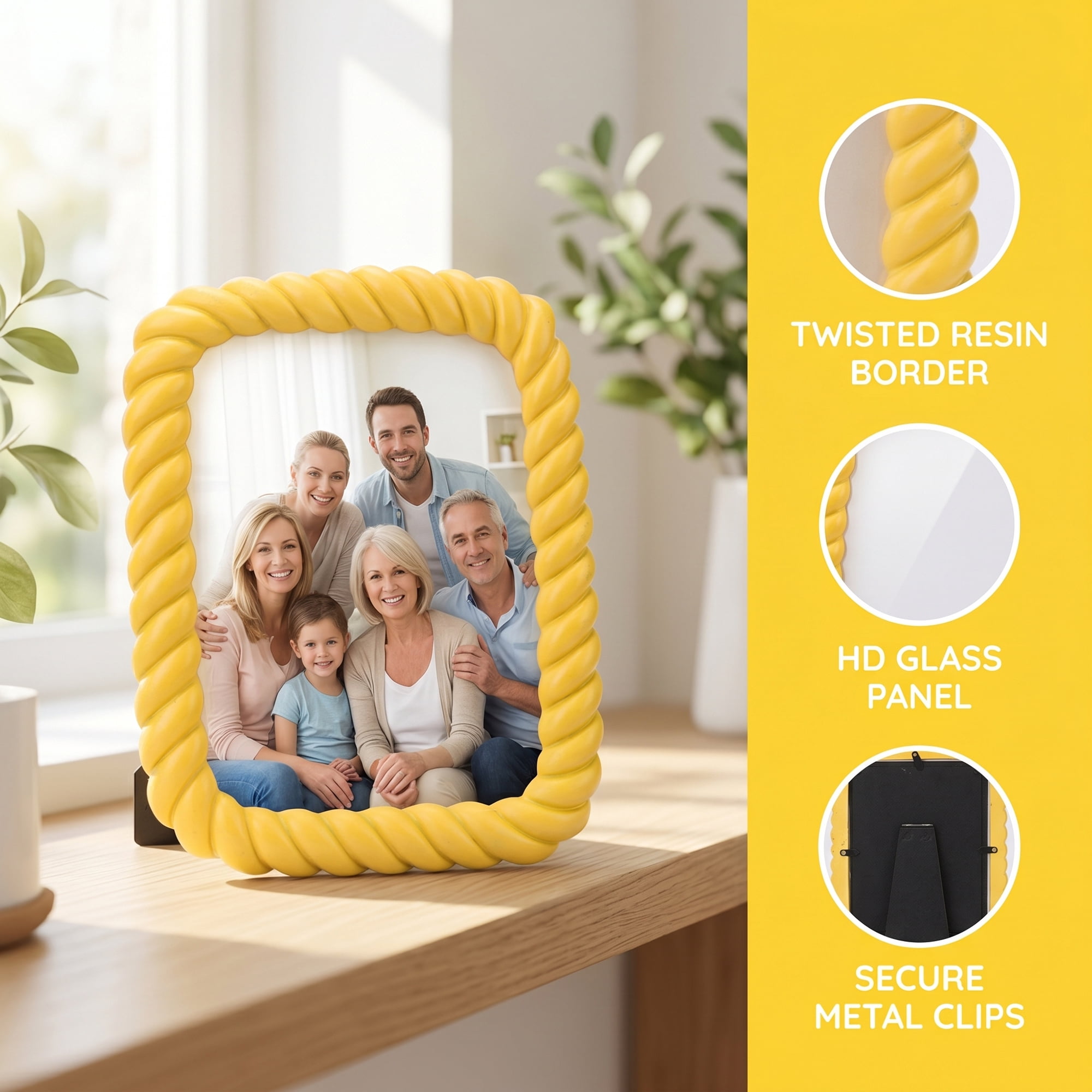 Unique Bargains Twisted Rope Resin Picture Frame for Coastal & Farmhouse Display Yellow 4" x 6"
