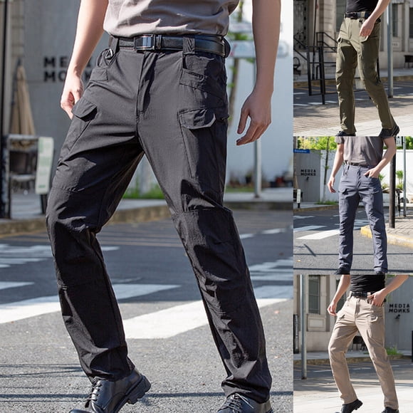 CFLVAEK Cotton Tactical Cargo Pants for Men Big and Tall Cargo Military Pant with Multi Pockets Loose Fit Wide Leg Trousers for Outdoor Workout Black L