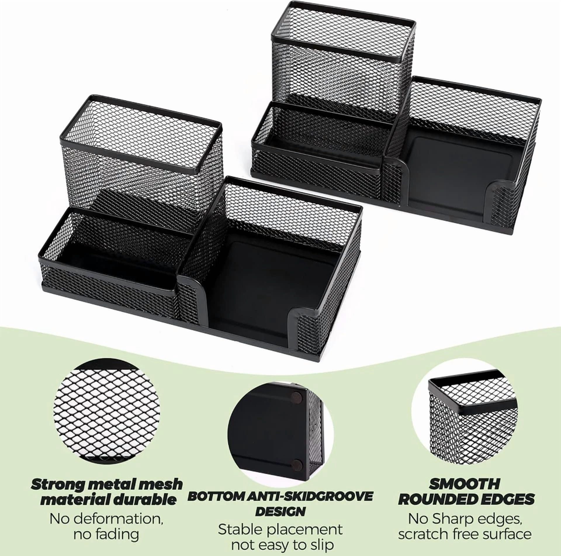 2 Pieces 3 Compartments Mesh Pen Holder Desk Organizers Caddy And Accessories