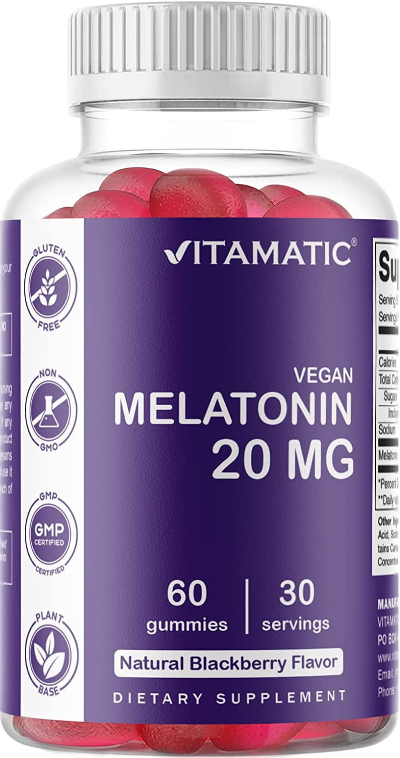Vitamatic Melatonin 20mg Gummies for Adults, 30 Servings - 60 Vegetarian Gummies - Non-Habit Forming Sleep Aid Supplement