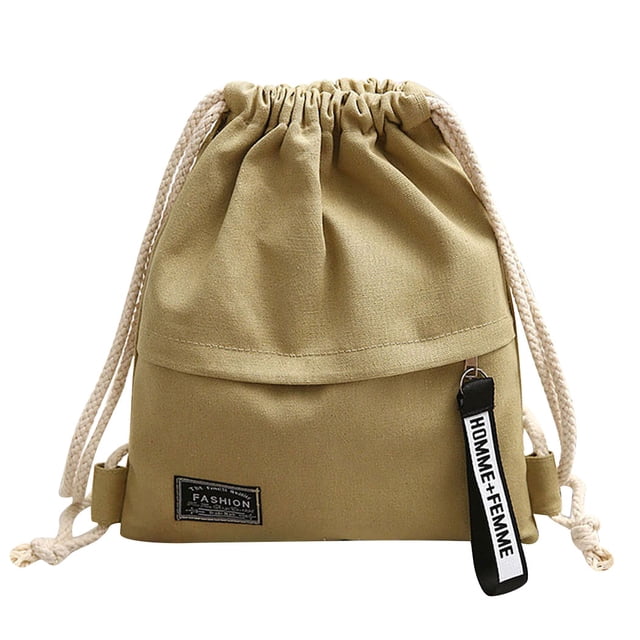 Drawstring Backpack Fashion Canvas Solid Color Drawstring Bag Drawstring Sack