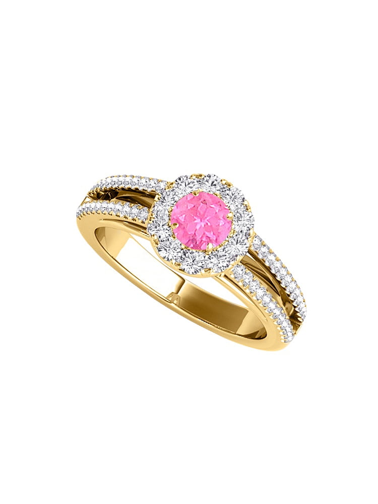 Halo Pink Sapphire Cubic Zirconia Split Shank Ring 1.50 CT TGW by Love Bright