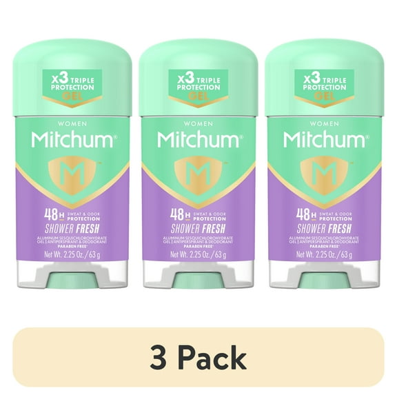 (3 pack) Mitchum Women’s Triple Odor Protection Antiperspirant & Deodorant Gel, Shower Fresh, 2.25 oz