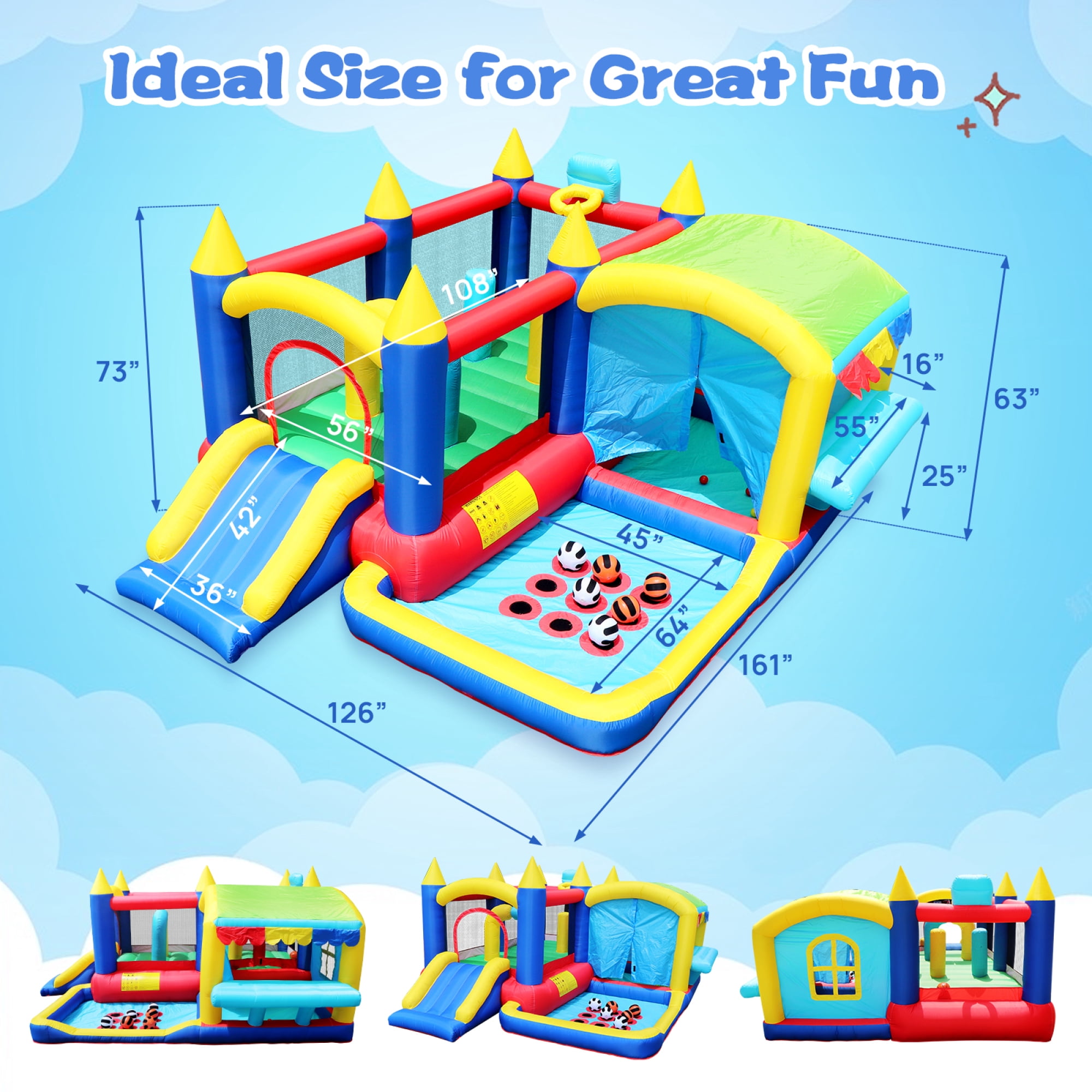 Leumius Bounce House,7 in 1 Inflatable Bounce with Blower and Ball Pit,Indoor Outdoor Party Family Fun