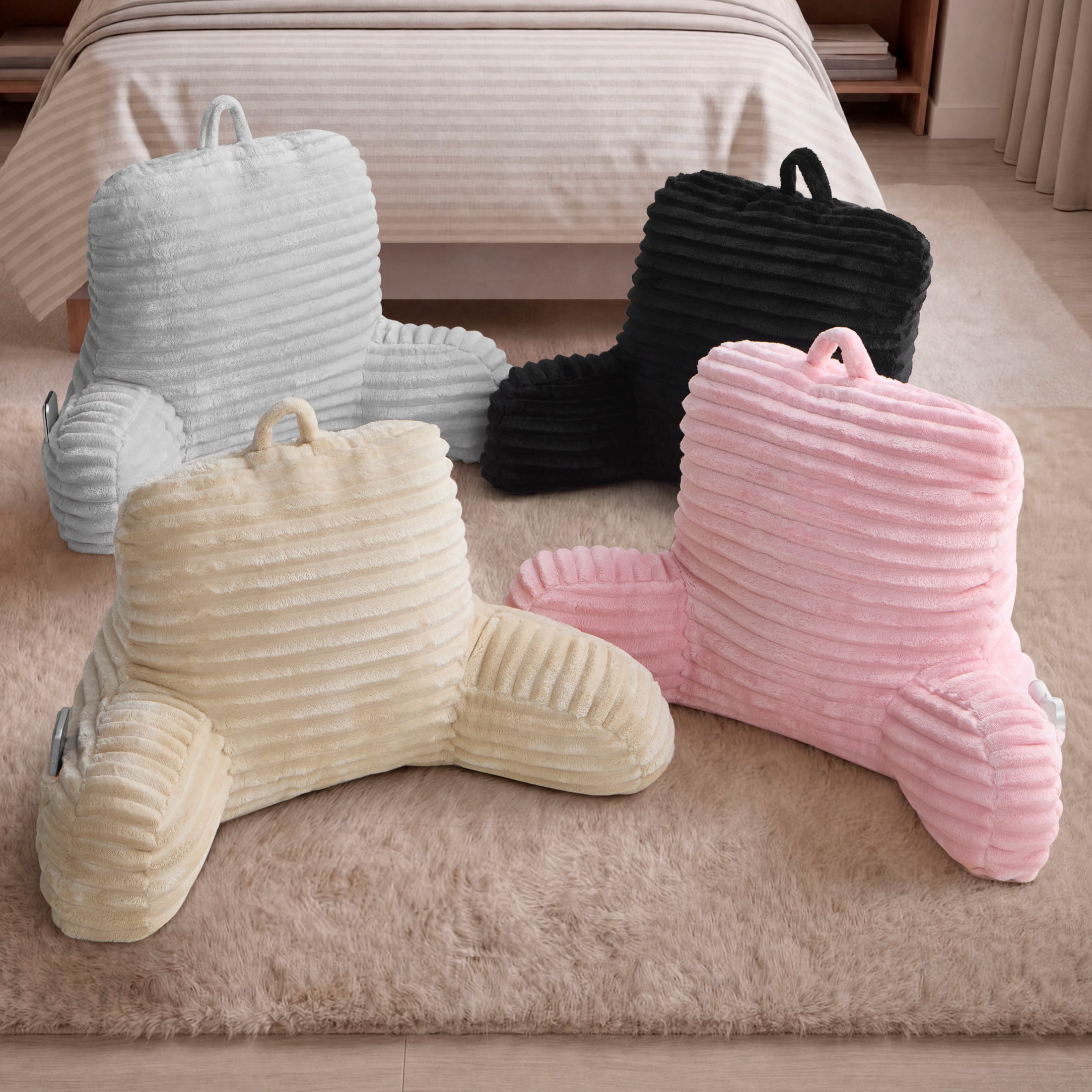 The Sheet Lab Ribbed Plush Backrest Pillow, Beige, 30" x 17" x 17"