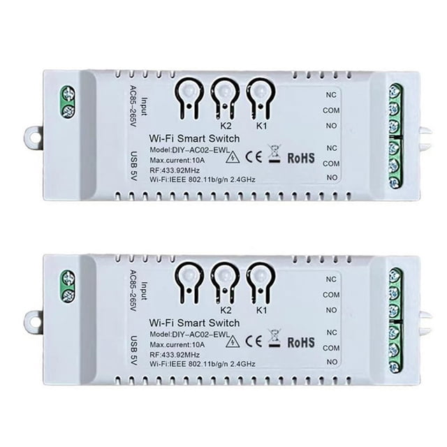2X 2CH WiFi Smart Switch DIY Timer 85-265V 2.4G WiFi+RF433+BT Home Automation Module for Alexa Home IFTT,2 x Smart Switch,White