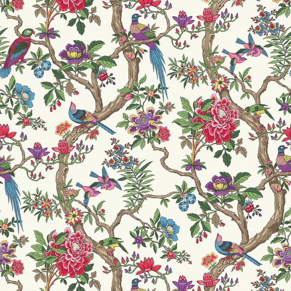 VEELIKE Retro Floral Peel and Stick Wallpaper Vintage Paradise Bird Wallpaper Prepasted Removable Chinoiserie Wall Paper for Bedroom Bathroom 17.7''x118'' Self Adhesive Floral Contact Paper for Walls