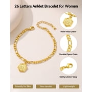 ChainsHouse 14K Gold Plated Initial Ankle Bracelets for Women with Letter M Figaro Cuban Link Anklet Birthday Valentines Jewelry Gift