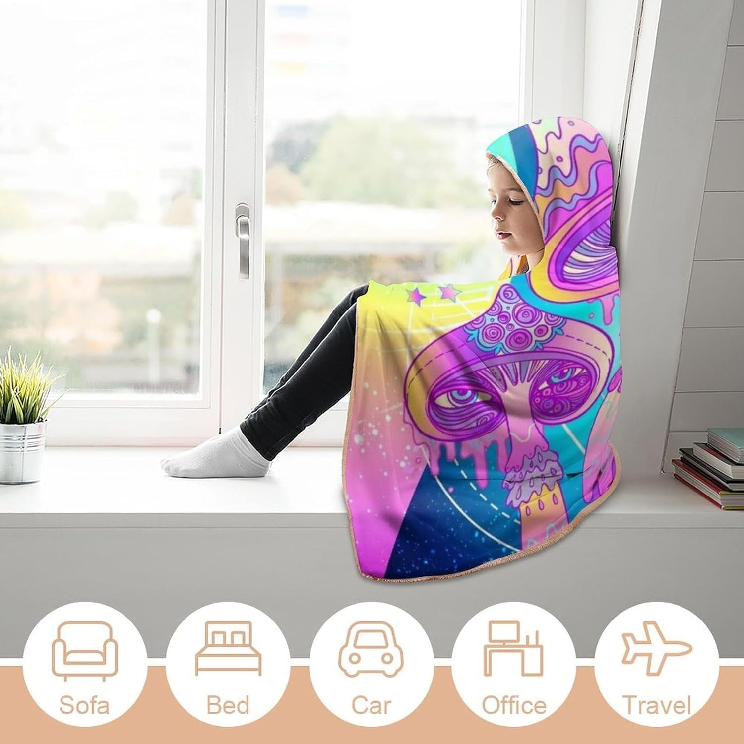 Mushroom Wearable Hooded Blanket for Adult, Mushroom Gifts for Women Men Hippie Poncho Wearable Blanket Hoodies