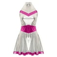 thumbnail image 3 of TiaoBug Women's Metallic Alien Dress Halter Neck Shiny Holographic Dance Dresses Hot Pink S, 3 of 5