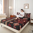 thumbnail image 4 of Manfei Vintage Aztec Adult Full Size Sheets, Black Red Bohemian Abstract Bed Sheets, Tribal Western Theme Sheet Sets, Luxury Bedroom Decor, 4pcs, 4 of 7