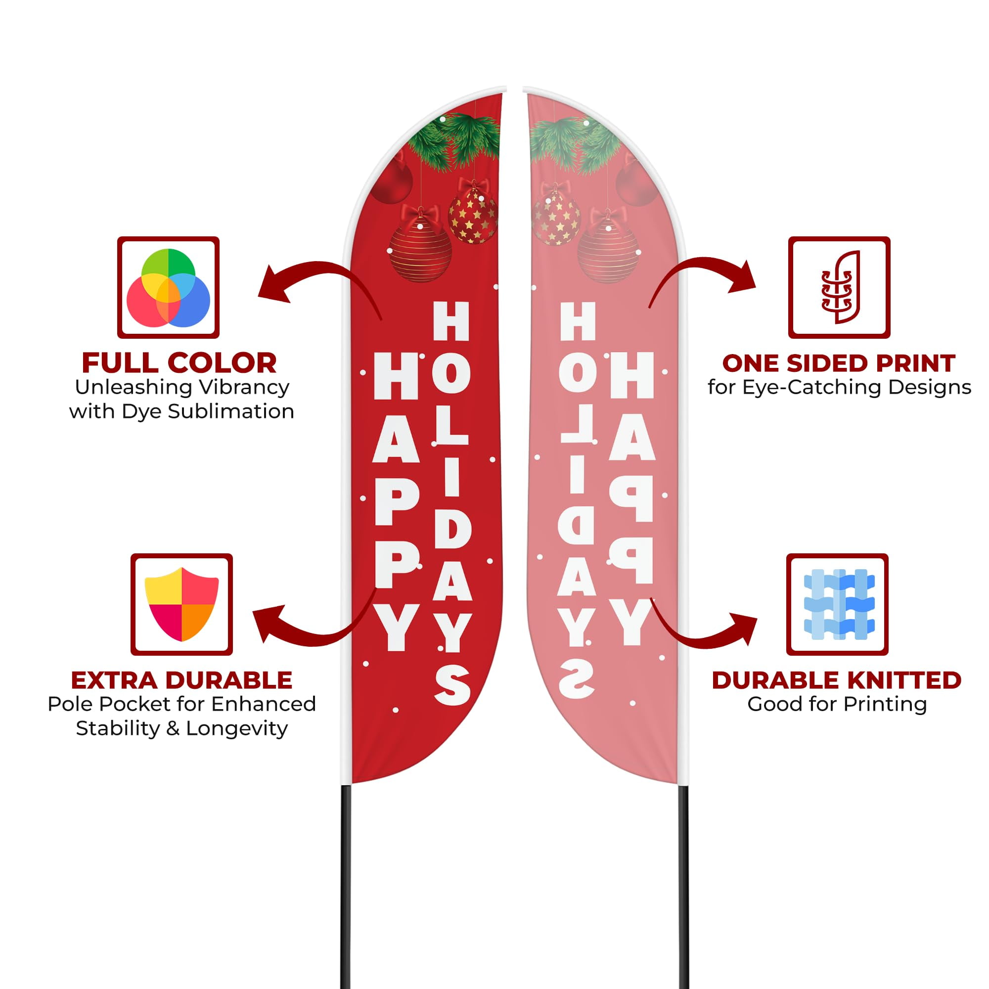 Happy Holidays Feather flag Pole Mountfor Outdoor by DreamController | 15 FEET Long Polyester Outdoor Banner Flag Pole Kit for Easy Hang | HD Print Swooper Flag Pole Stand for Happy Holidays| Made in