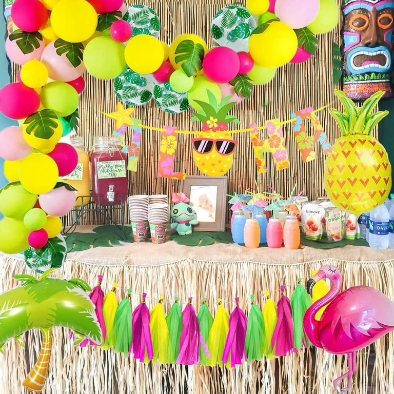 Flamingo Tropical Party Decoration, Summer Pool Hawaii Beach Party Balloon  with Pineapple Flamingo Foil Balloon, Pink Green Yellow Balloon Arch for  Girl Birthday Party 