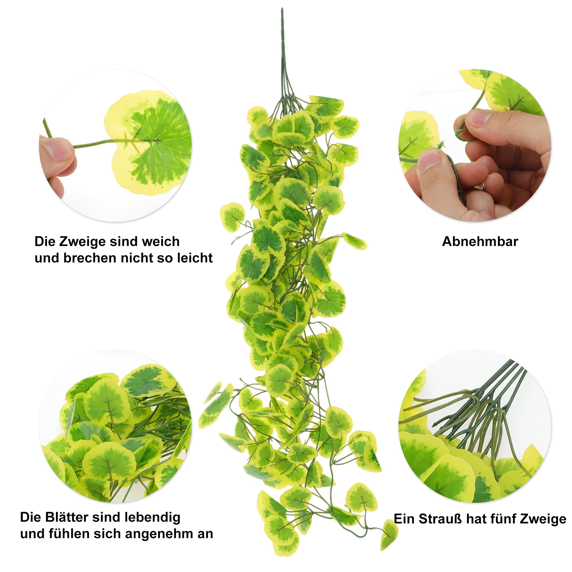 Unique Bargains 2pcs Fake Vines 39.37" Faux Greenery Leaves Decor