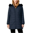 thumbnail image 3 of Women's Padded Hooded Jacket Long Sleeve Solid Color Winter Coat Outerwear Warm Thickened Fashion Parka for Cold Weather | CSEONE,Navy XL, 3 of 9