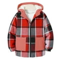 thumbnail image 4 of ZOYOEN Girls Plaid Fleece Jackets with Hood- Full Zip Warm Loose Fit Casual Kids Winter Coat Red Size 4-14 Years, 4 of 6