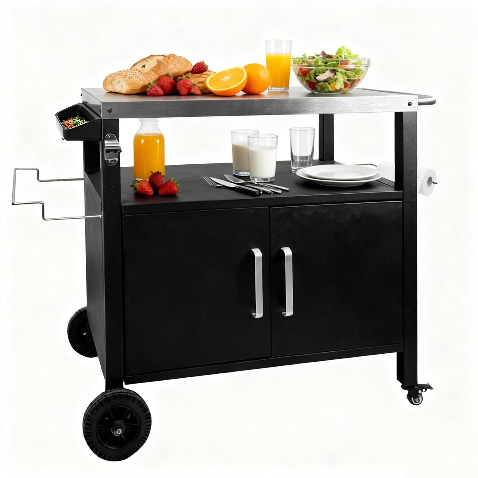 XYJBHB Outdoor Grill Cart with Storage,Movable Indoor Outdoor Kitchen Island, Multifunctional BBQ Grill Table & Pizza Oven Stand for Food Prep