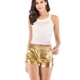thumbnail image 4 of Women's Juniors Yoga Hot Shorts Shiny Metallic Pants Booty Dance with Elastic Waist S/M/L/2XL Black/Golden, 4 of 8
