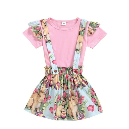 

ZHAGHMIN Toddler Floral Cami Short Set Easter Kids Toddler Baby Girls Short Ruffled Sleeve T Shirt Tops Rabbit Print Suspender Skirt Outfits Set 2Pcs Girls Outfits Size 8 Young Girl Clothes Cute Fal