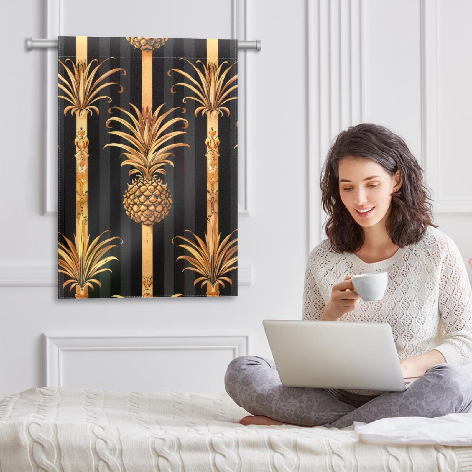 Welcome Stripes and Pineapple Pattern Garden Flag, Vertical Double Sided Small House Flag, Yard Farmhouse Outdoor Deck Veranda Lawn Decor 28x40 Inch