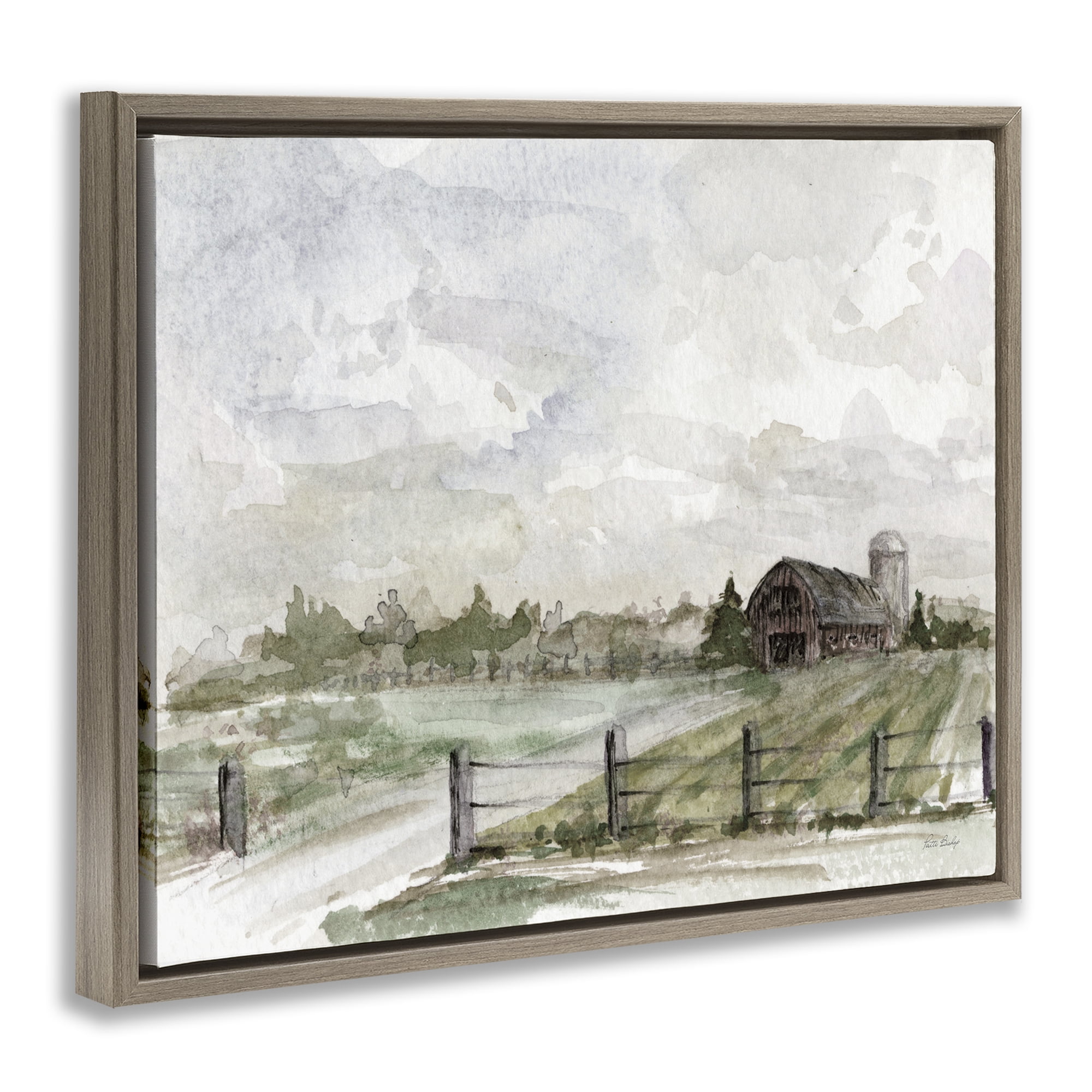 Stupell Industries Rustic Barn & Fence Landscape Painting Brown Floater Framed Canvas Art Print Wall Art, 31 x 25