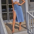 thumbnail image 3 of Aayomet Maxi Skirts For Women Women's Clothing Button Irregular Slit Denim High Waist Long Skirt Casual,Blue Medium, 3 of 5