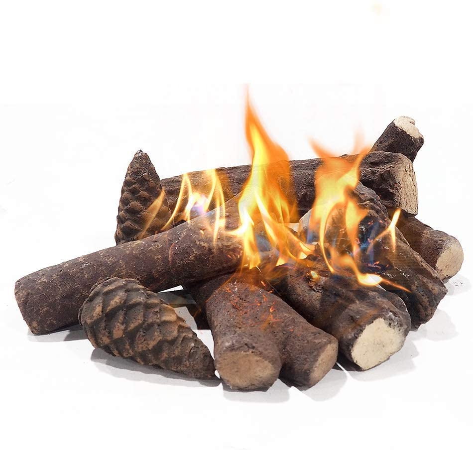 Arttoreal 9 Pcs Fake Gas Fireplace Logs ,Ceramic Wood Fire Pit Logs Sets for Indoor or Outdoor