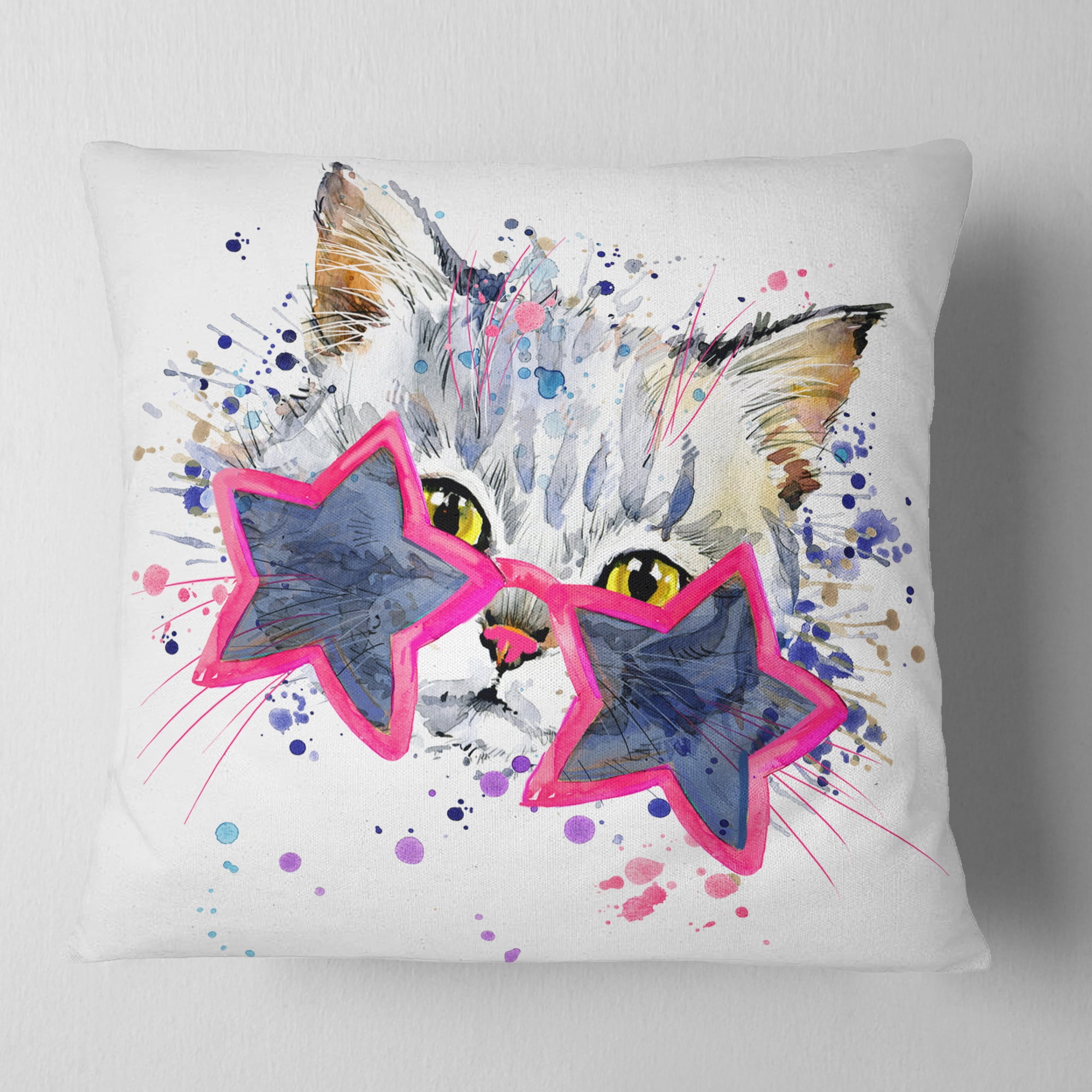 Designart Cute Kitten with Blue Stars - Animal Throw Pillow - 18x18