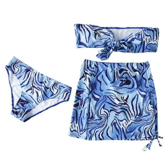 Traje de baño con tiras cruzadas para mujer con almohadilla en el pecho sin aros Estampado de leopardo Falda de bikini con tiras sexy Traje de tres piezas Fridja nalpqowj23161