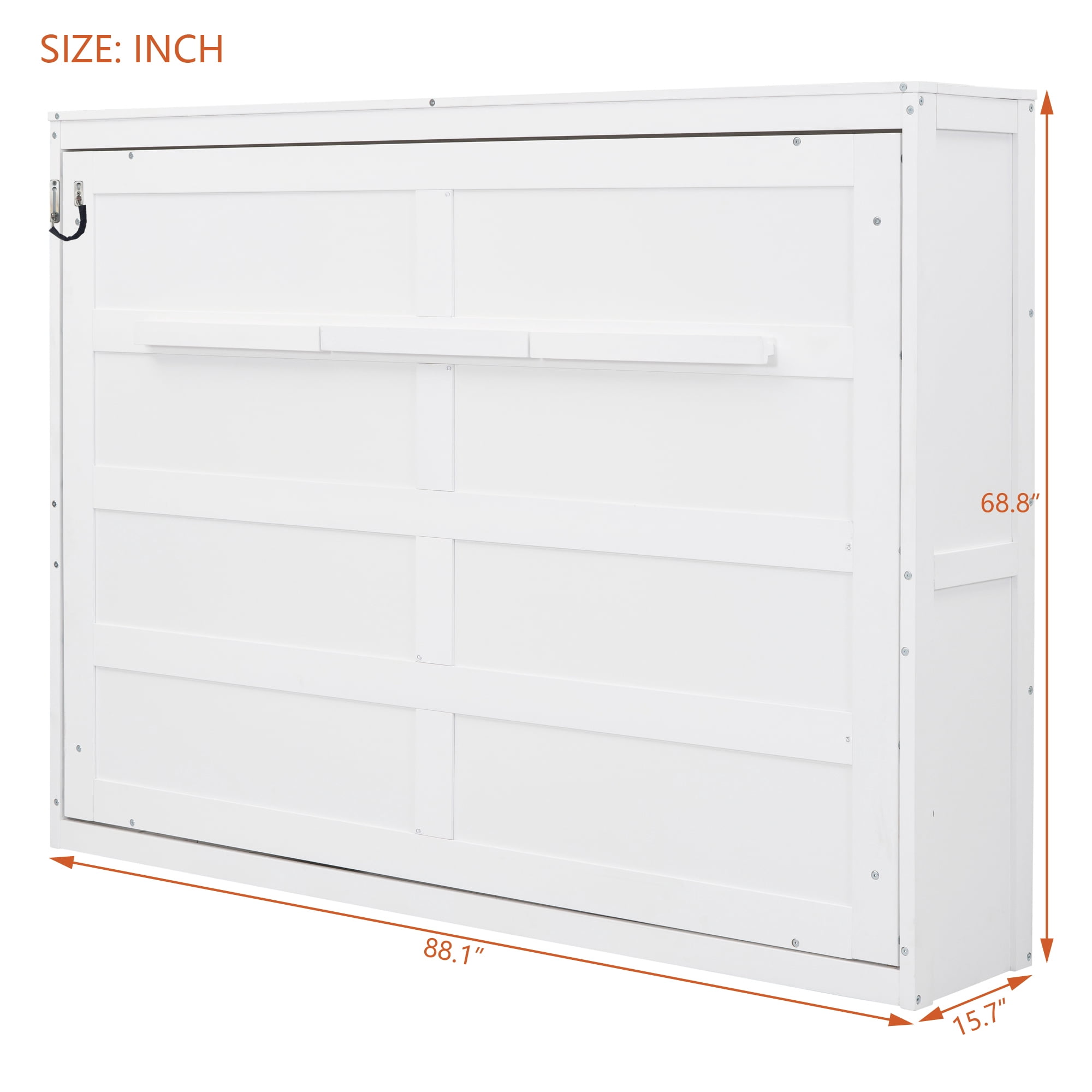 Mintazer Queen Size Murphy Bed, Modern Foldable Wall Bed with Storage Shelf for Bedroom Apartment Guest Room, White